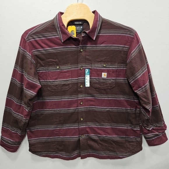 Carhartt Rugged Flex 2XL Relaxed Fit Midweight Flannel Fleece Lined Shirt Maroon